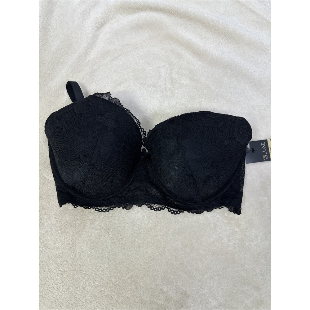B.LUXE Lace Demi Bra Women's 38D Black Bow Adjustable Straps Padded Underwire